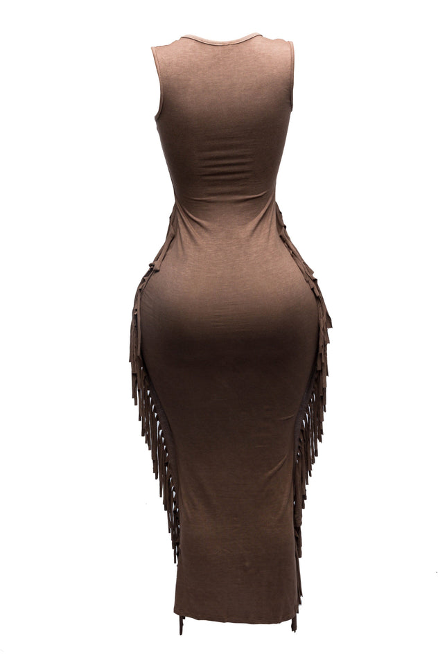 Sleeveless fringe maxi dress - Muvin 