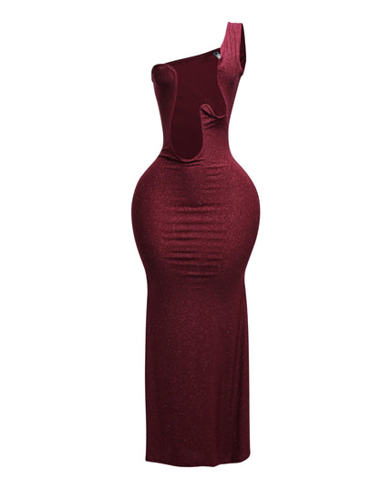 Wavy wired one shoulder maxi dress - Muvin 