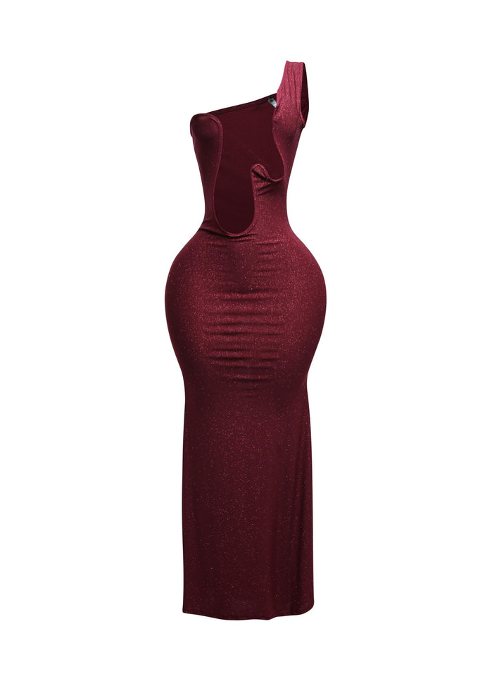 Wavy wired one shoulder maxi dress - Muvin 