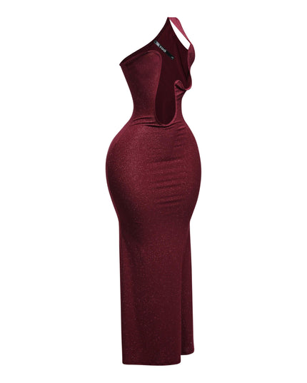 Wavy wired one shoulder maxi dress - Muvin 