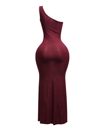 Wavy wired one shoulder maxi dress - Muvin 