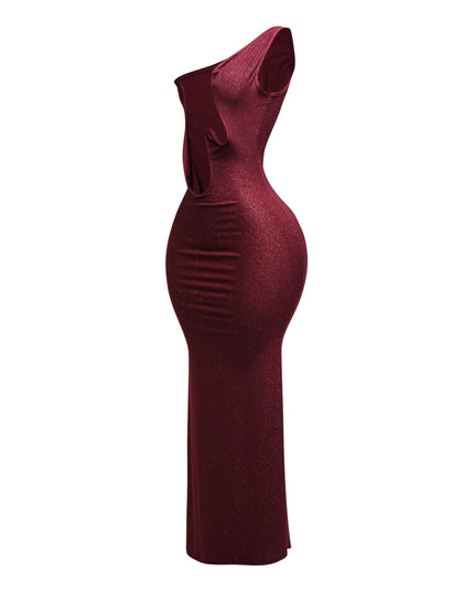 Wavy wired one shoulder maxi dress - Muvin 
