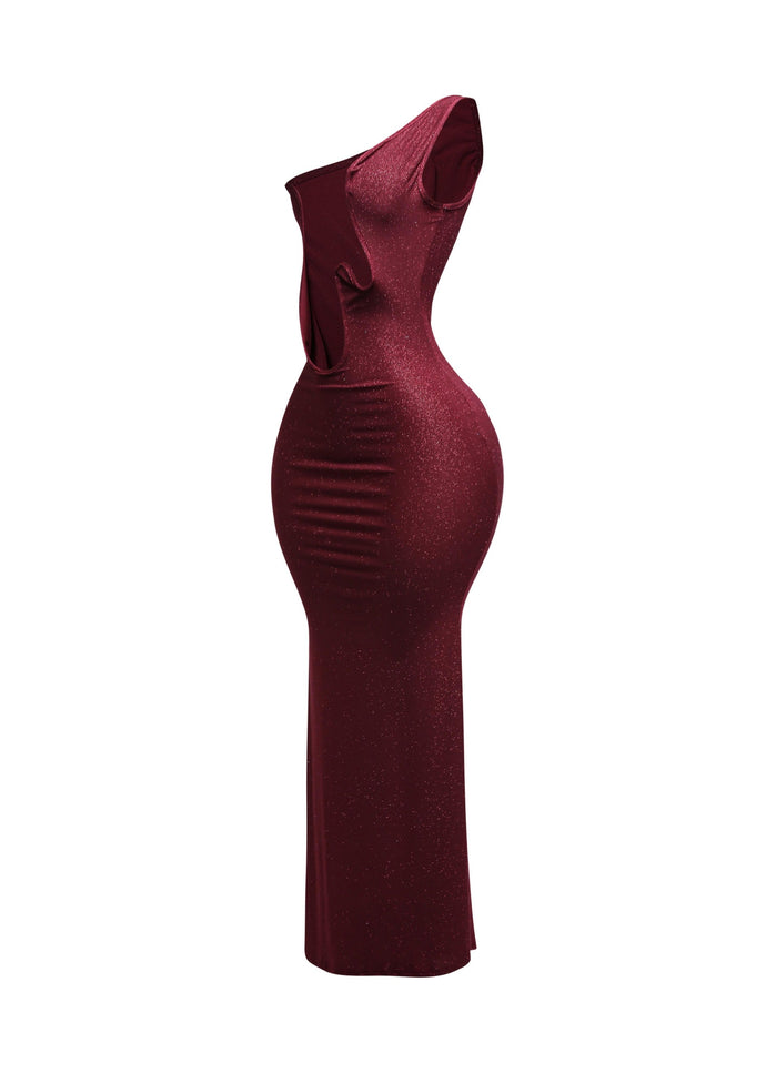 Wavy wired one shoulder maxi dress - Muvin 