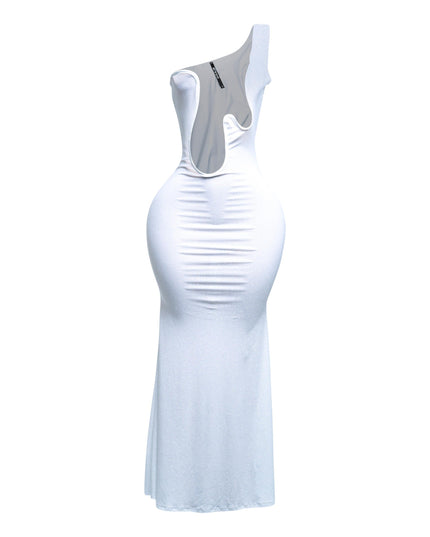 Wavy wired one shoulder maxi dress - Muvin 