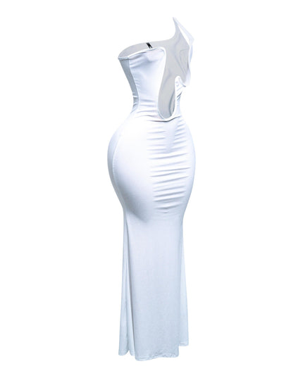 Wavy wired one shoulder maxi dress - Muvin 