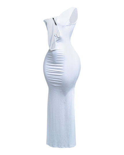 Wavy wired one shoulder maxi dress - Muvin 