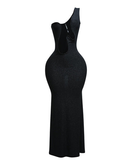 Wavy wired one shoulder maxi dress - Muvin 