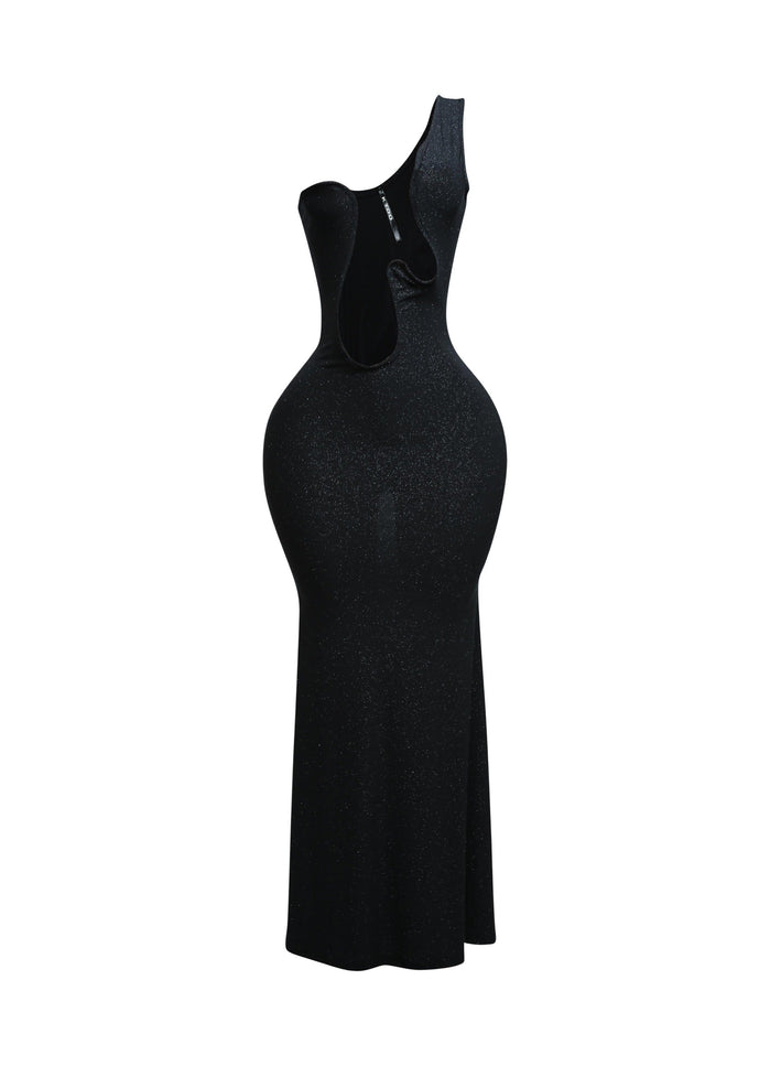 Wavy wired one shoulder maxi dress - Muvin 