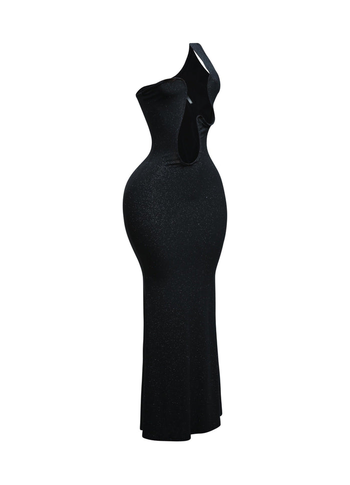 Wavy wired one shoulder maxi dress - Muvin 