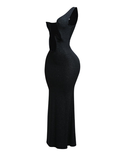 Wavy wired one shoulder maxi dress - Muvin 