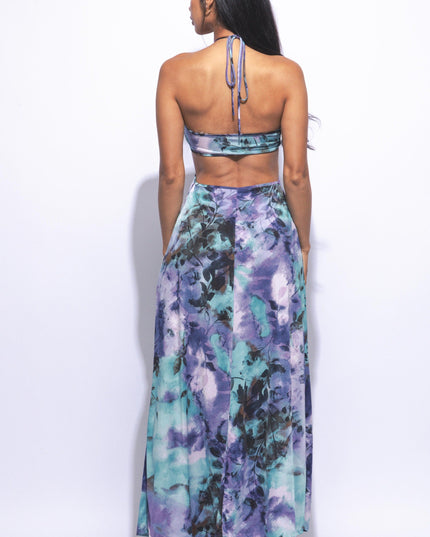 Printed maxi Dress with high slit - Muvin 