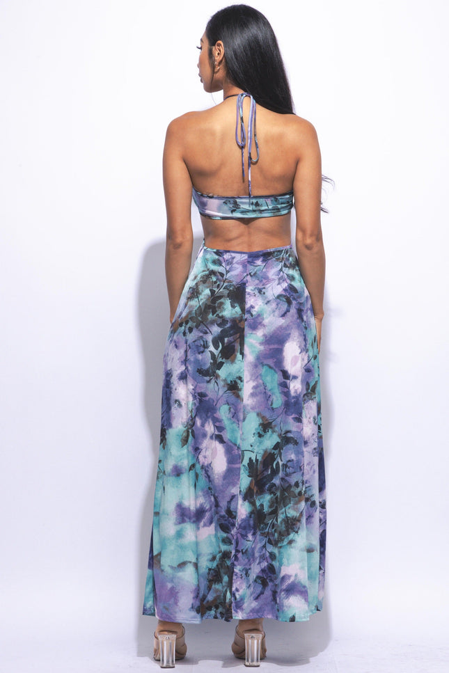 Printed maxi Dress with high slit - Muvin 