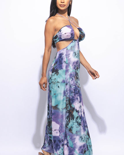 Printed maxi Dress with high slit - Muvin 