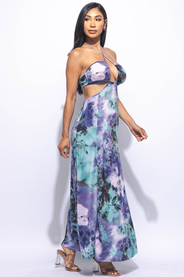 Printed maxi Dress with high slit - Muvin 