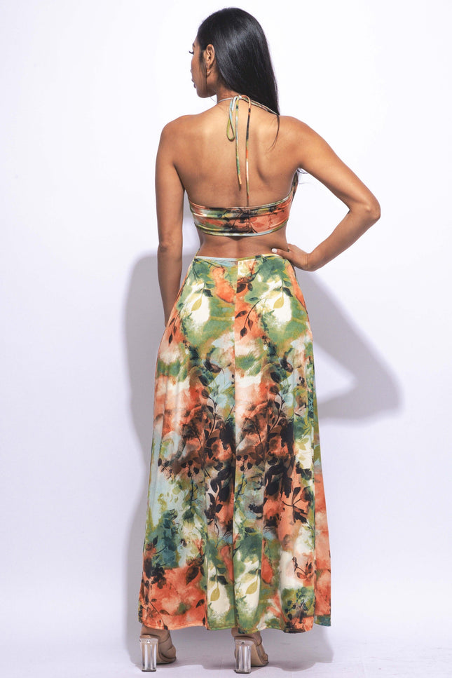 Printed maxi Dress with high slit - Muvin 