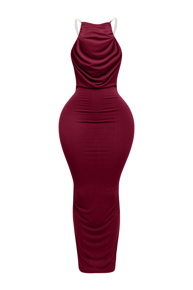 Backless pearl trimmed maxi dress - Muvin 