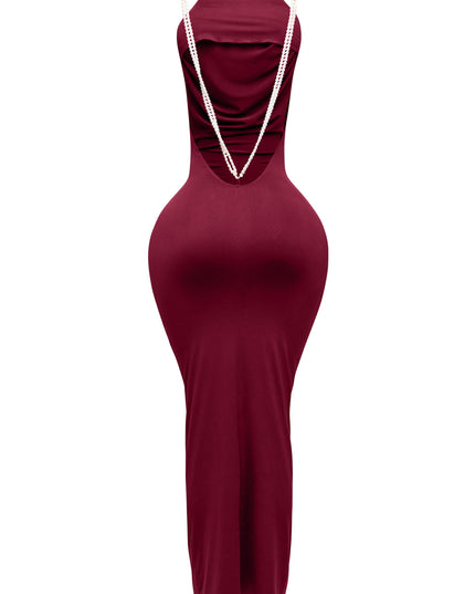 Backless pearl trimmed maxi dress - Muvin 