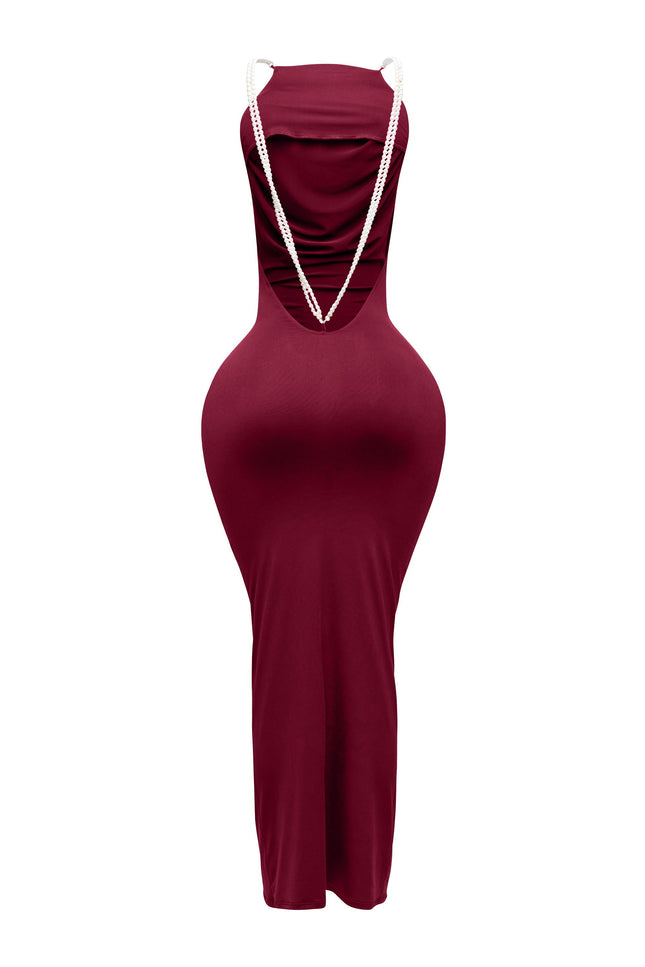 Backless pearl trimmed maxi dress - Muvin 
