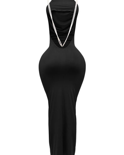 Backless pearl trimmed maxi dress - Muvin 