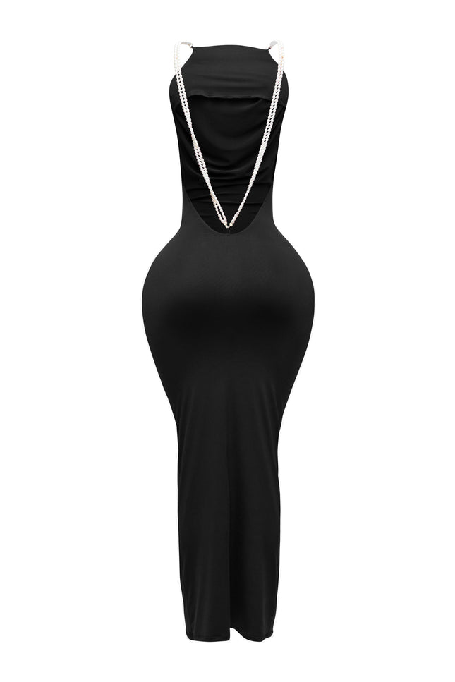 Backless pearl trimmed maxi dress - Muvin 