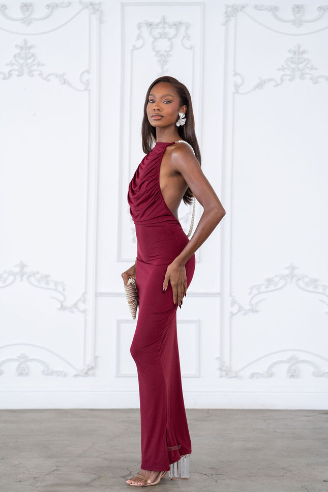 Backless pearl trimmed maxi dress - Muvin 