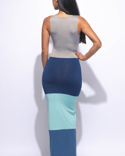 Sleeveless color block maxi dress - Muvin 