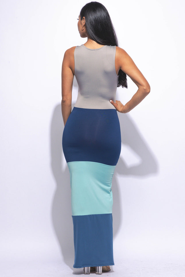 Sleeveless color block maxi dress - Muvin 