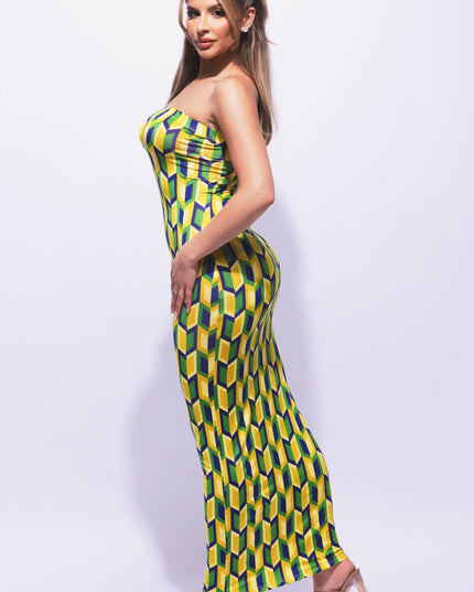 Multi colored geo print tube maxi dress - Muvin 