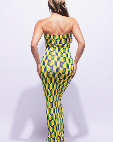 Multi colored geo print tube maxi dress - Muvin 