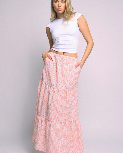 Floral Textured Tiered Maxi Skirt - Muvin 