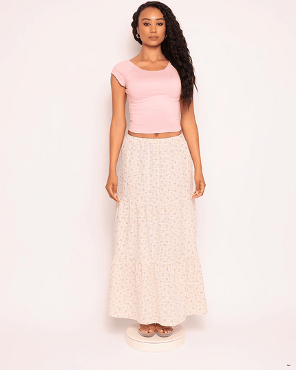 Floral Textured Tiered Maxi Skirt - Muvin 