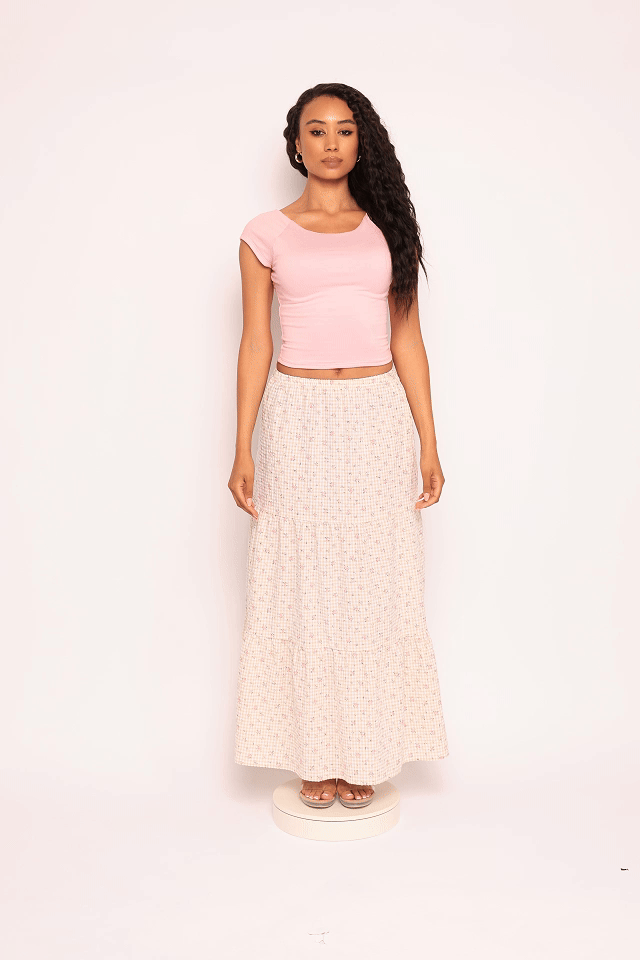 Floral Textured Tiered Maxi Skirt - Muvin 