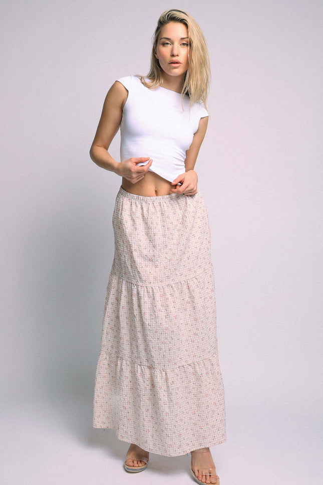Floral Textured Tiered Maxi Skirt - Muvin 