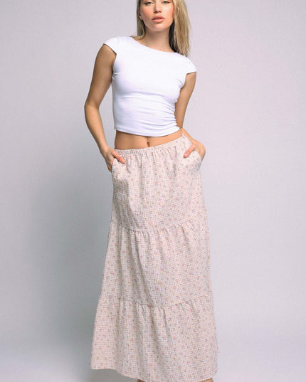 Floral Textured Tiered Maxi Skirt - Muvin 