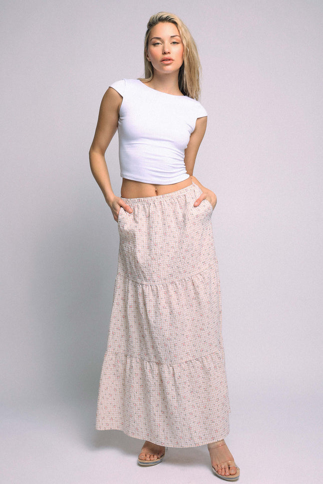 Floral Textured Tiered Maxi Skirt - Muvin 