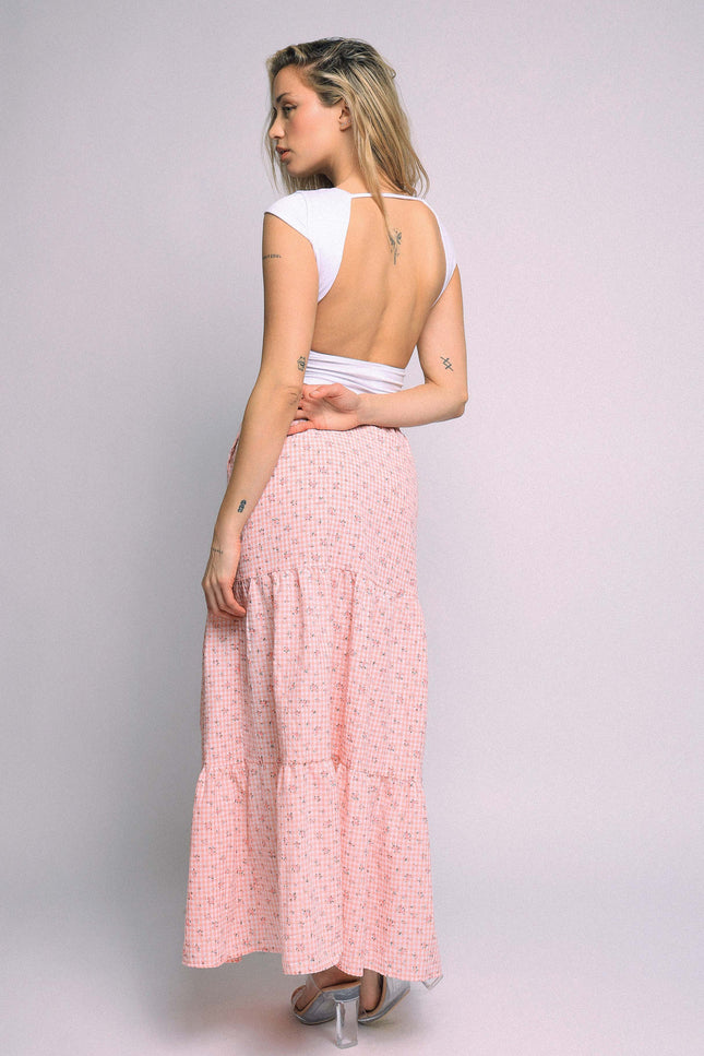 Floral Textured Tiered Maxi Skirt - Muvin 