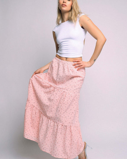 Floral Textured Tiered Maxi Skirt - Muvin 