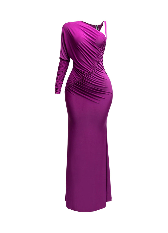 One sleeve open back ruched front detail maxi dress - Muvin 