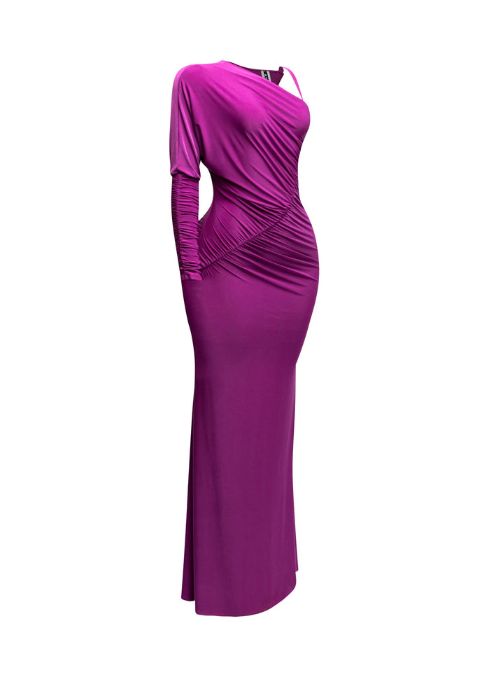One sleeve open back ruched front detail maxi dress - Muvin 
