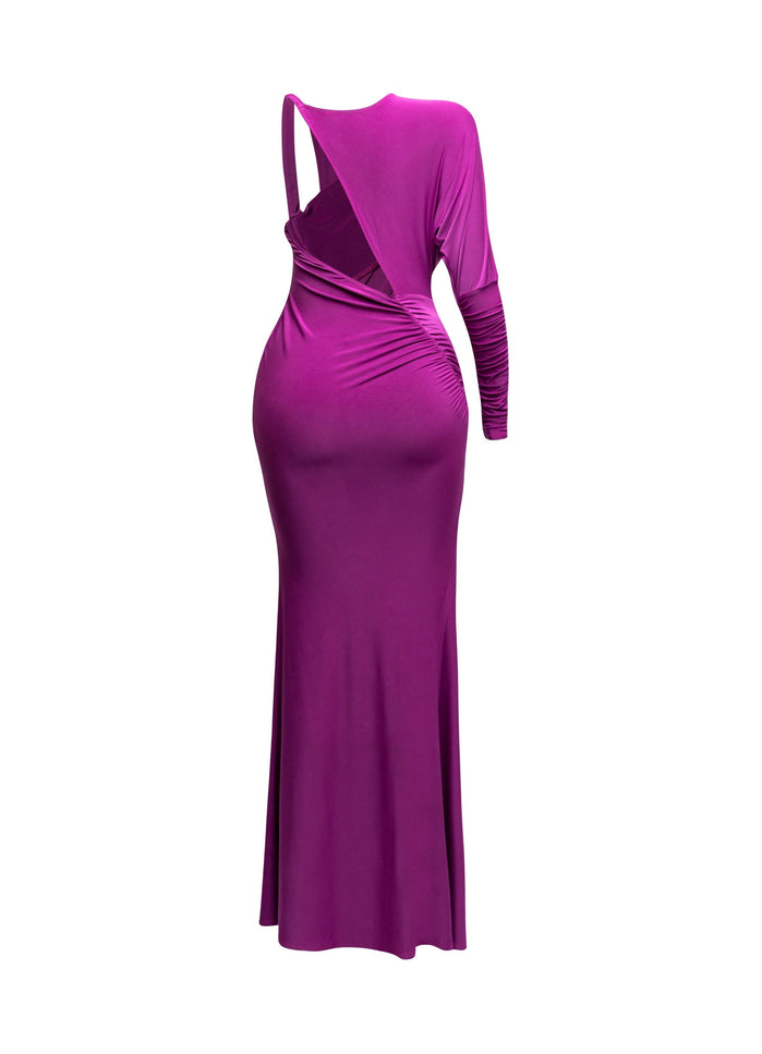 One sleeve open back ruched front detail maxi dress - Muvin 