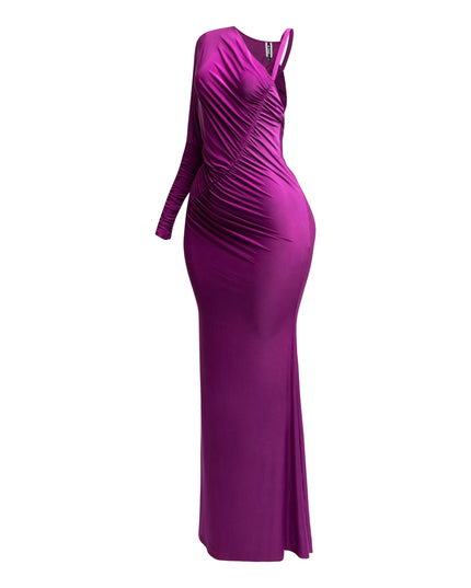 One sleeve open back ruched front detail maxi dress - Muvin 