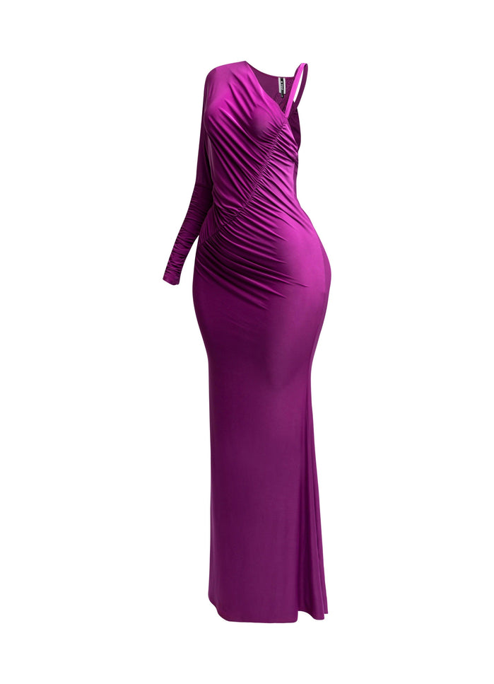 One sleeve open back ruched front detail maxi dress - Muvin 