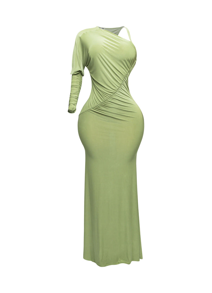 One sleeve open back ruched front detail maxi dress - Muvin 