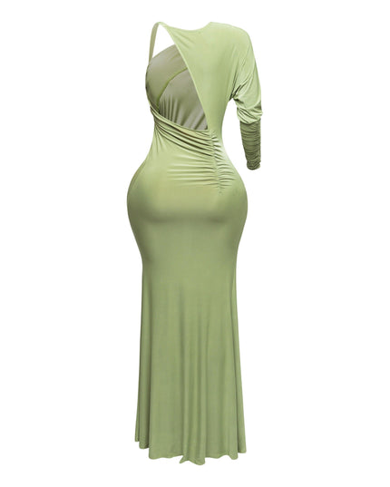 One sleeve open back ruched front detail maxi dress - Muvin 