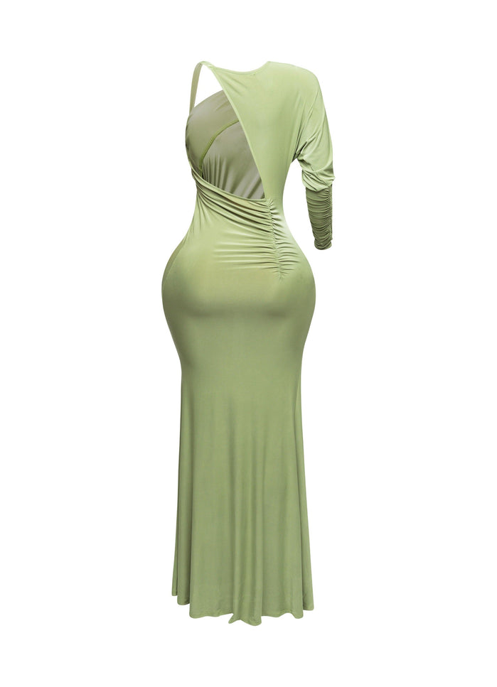 One sleeve open back ruched front detail maxi dress - Muvin 