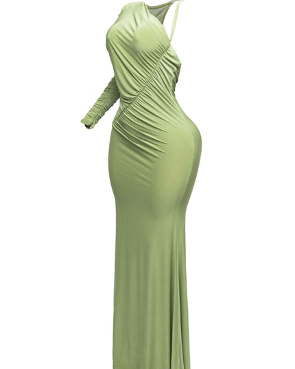 One sleeve open back ruched front detail maxi dress - Muvin 
