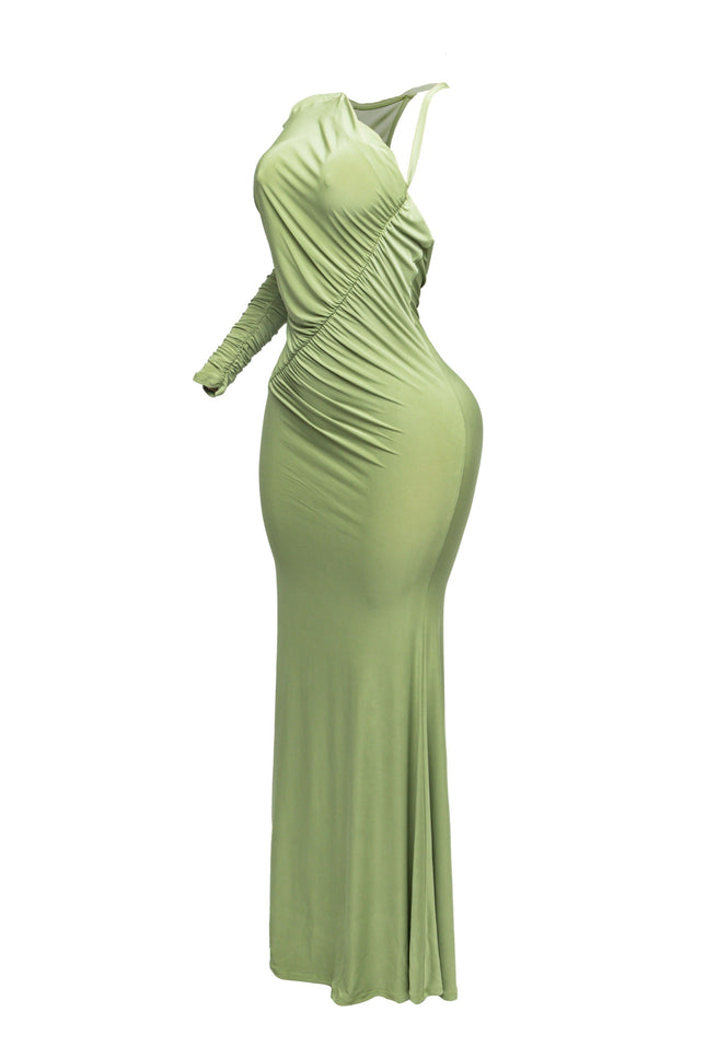 One sleeve open back ruched front detail maxi dress - Muvin 