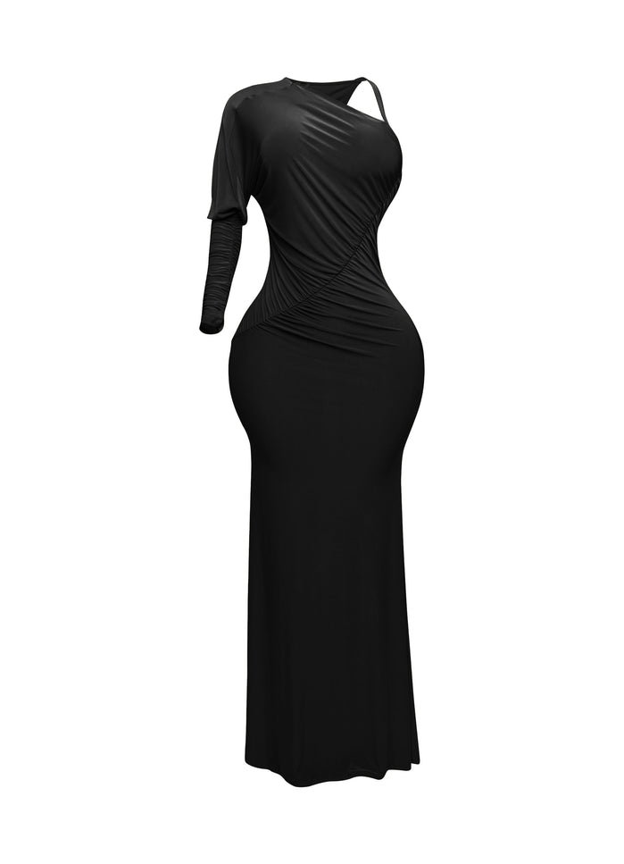 One sleeve open back ruched front detail maxi dress - Muvin 