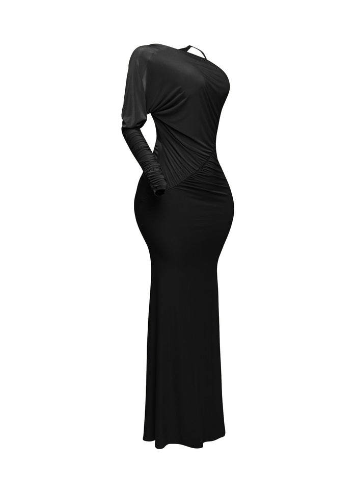One sleeve open back ruched front detail maxi dress - Muvin 