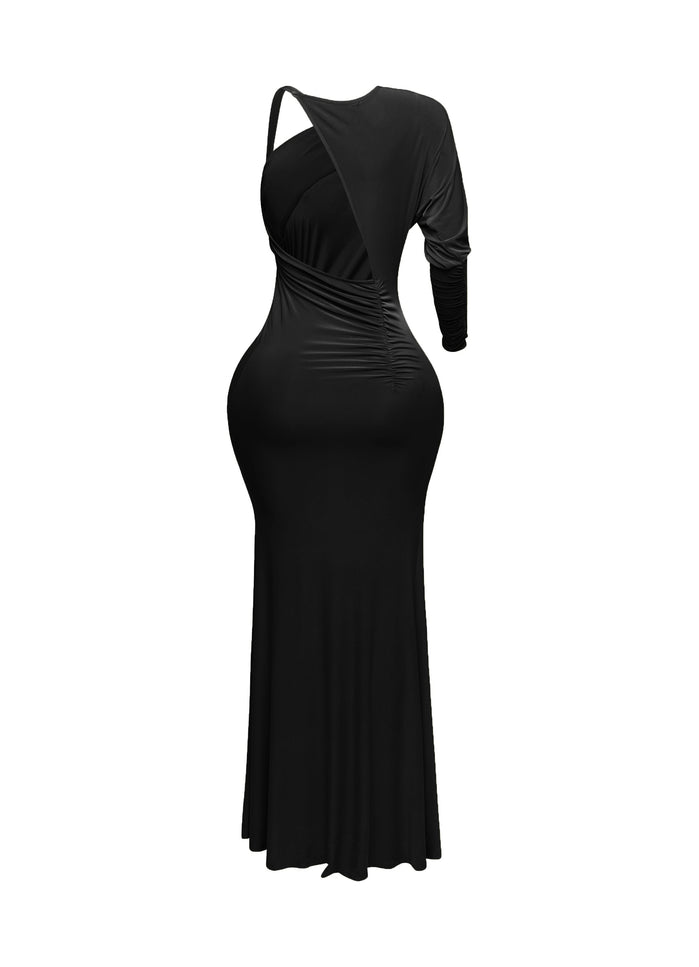 One sleeve open back ruched front detail maxi dress - Muvin 